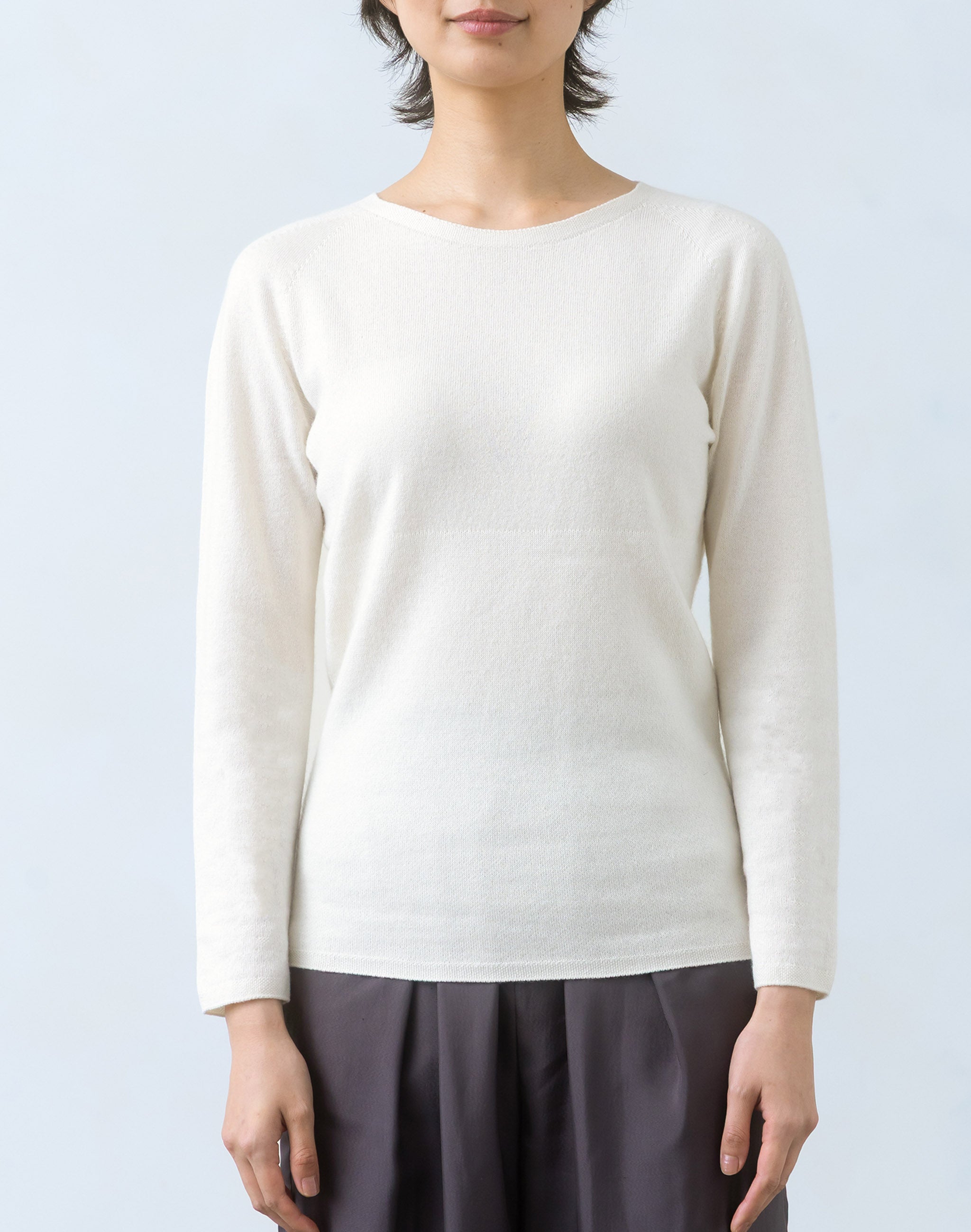 NUONEカシミヤシルクラウンドネックプルオーバー 日本製 洗える 温活