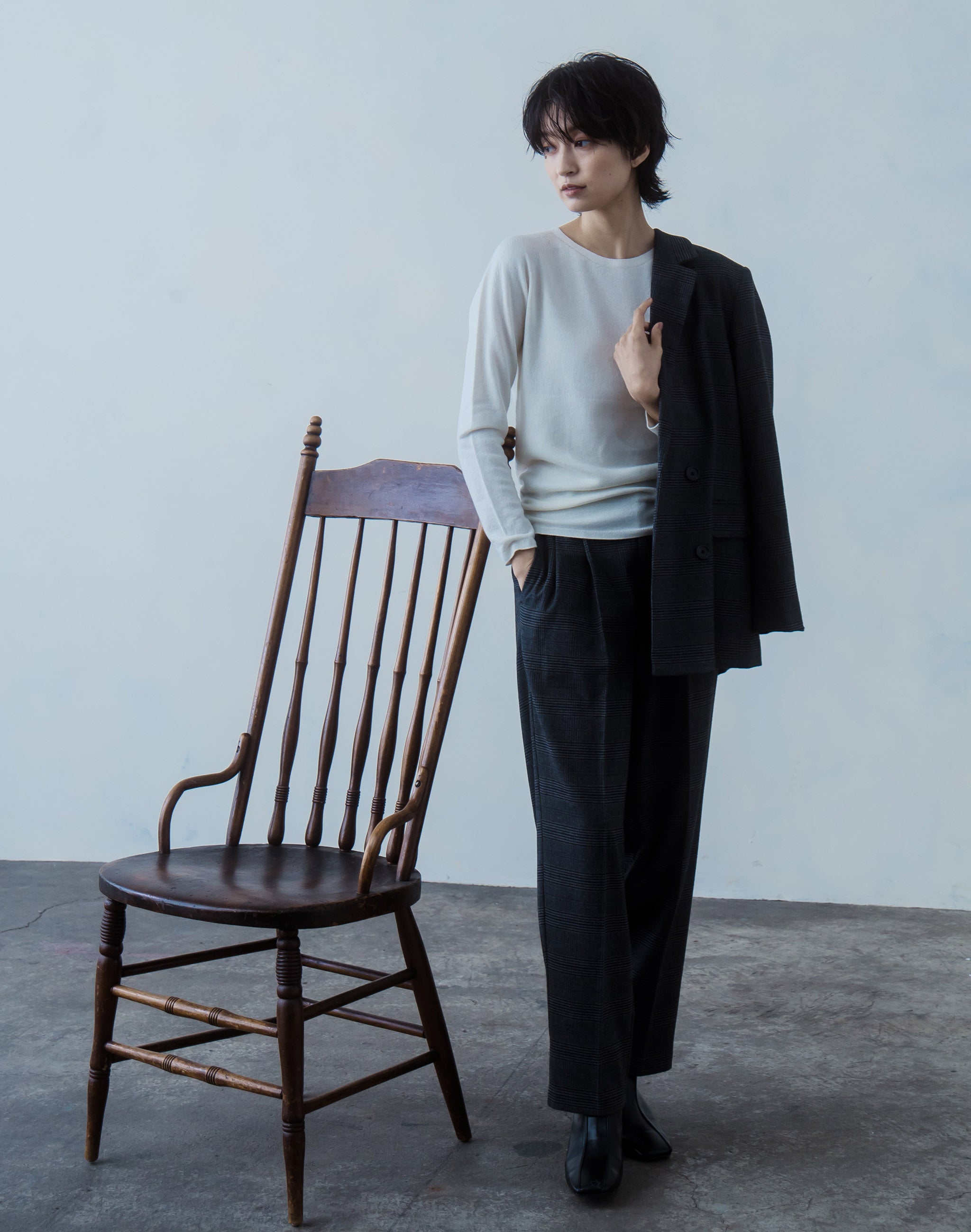 NUONEカシミヤシルクラウンドネックプルオーバー 日本製 洗える 温活