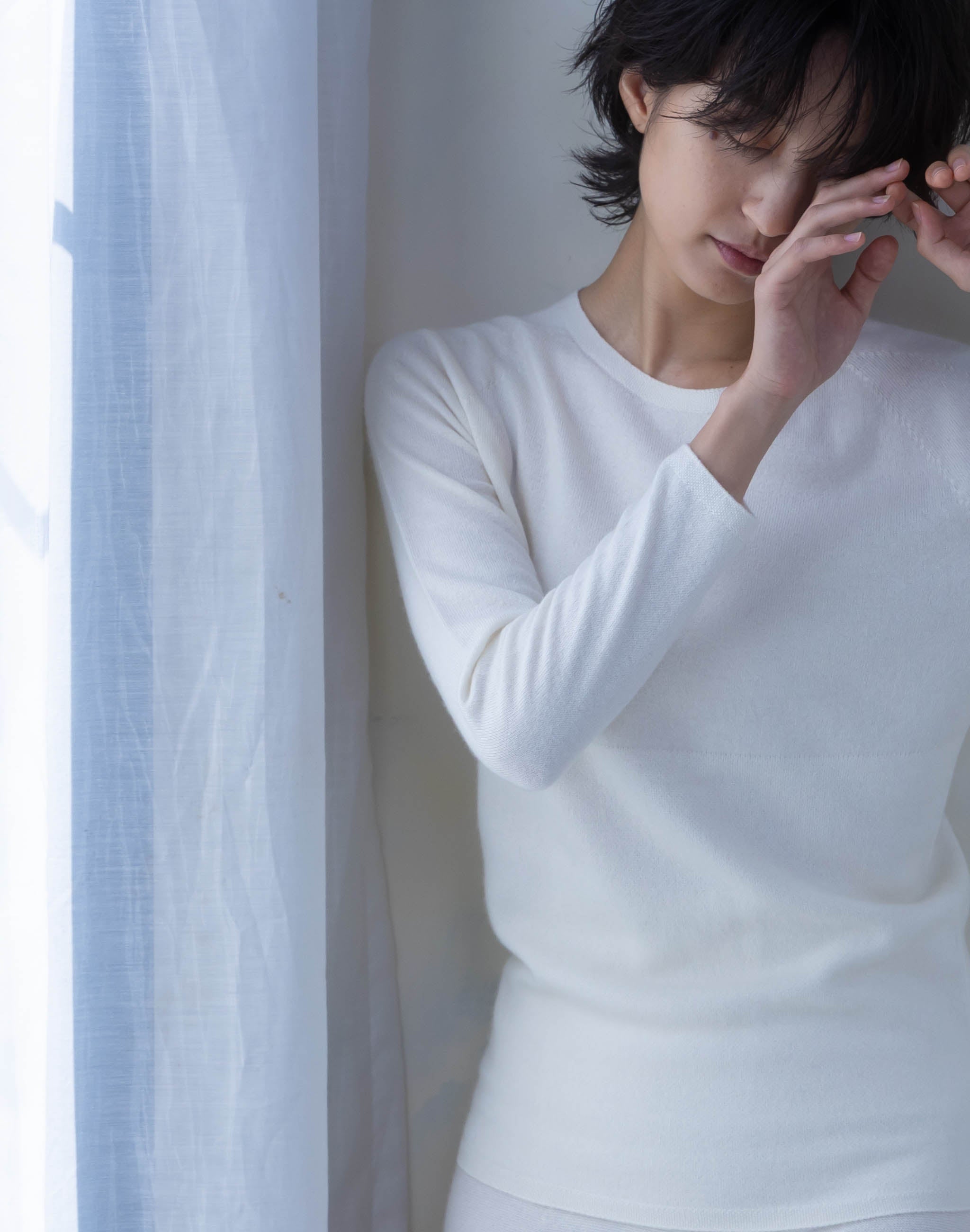 NUONEカシミヤシルクラウンドネックプルオーバー 日本製 洗える 温活