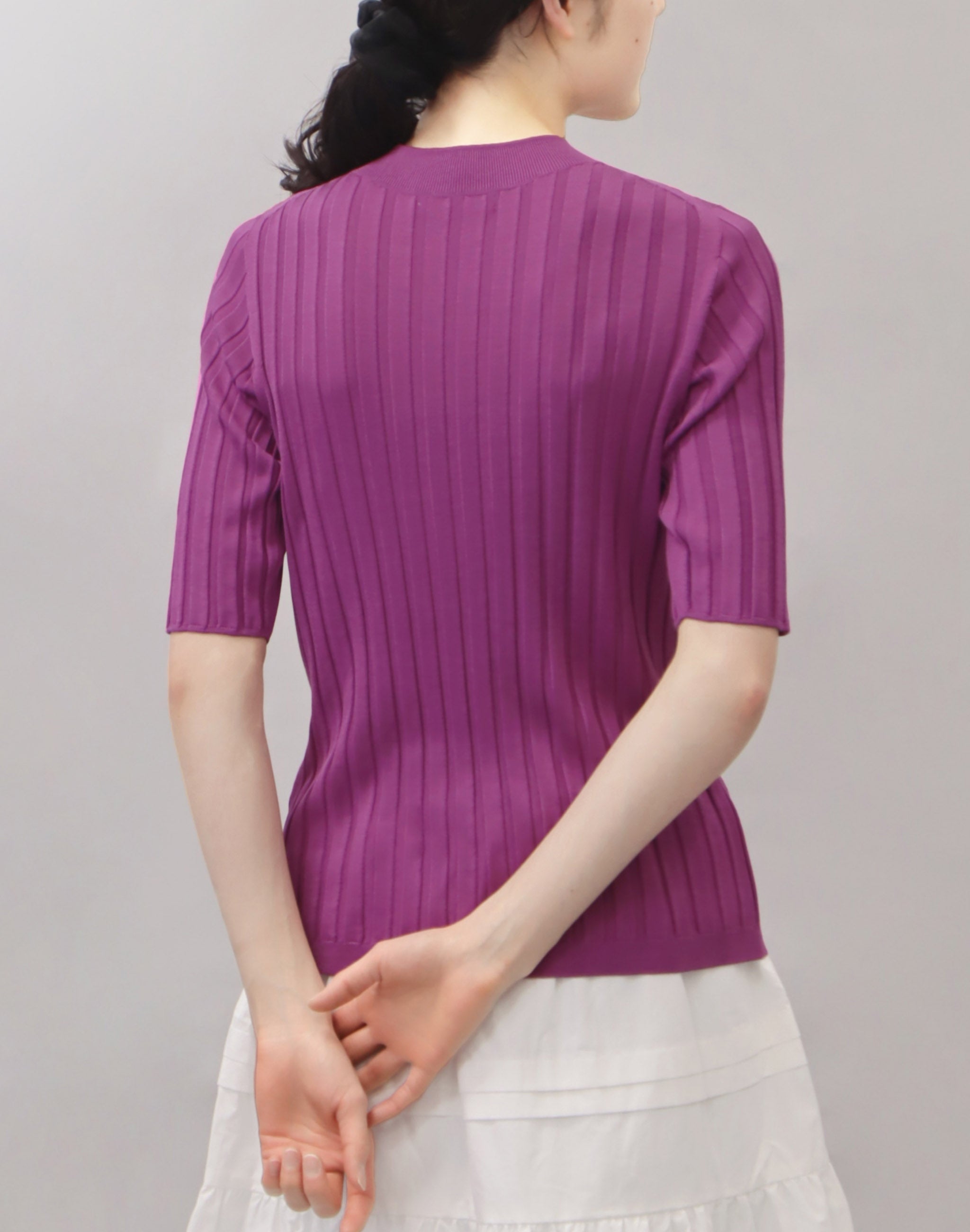 純国産シルク100%】ワイドリブモックネックプルオーバー