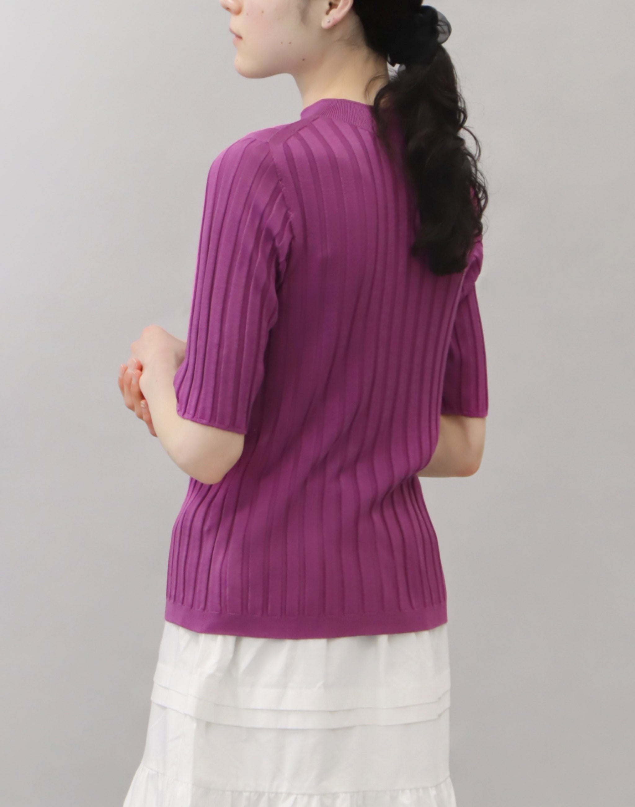 【新品未使用タグ付】MUSEDeuxiemeClasseシルクリブプルオーバー 純国産シルク100%】ワイドリブモックネックプルオーバー