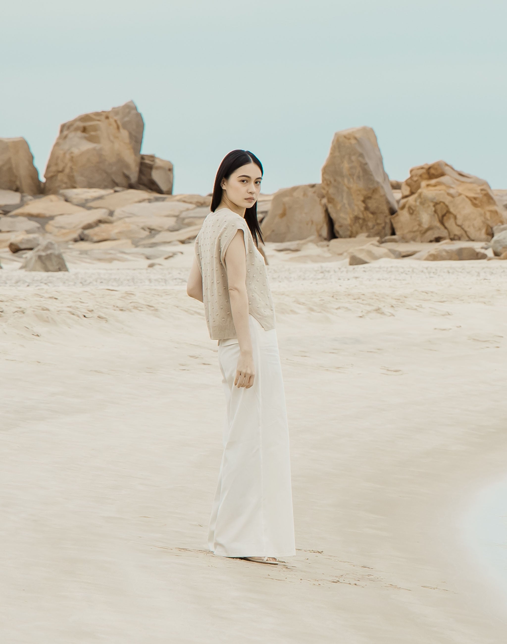 ポコポコベスト KURUMIFACTORY 日本製 ホールガーメント リネン 洗える